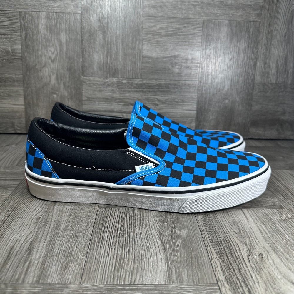 Vans Slip-On Checkerboard Mens 9 Blue Black Canvas Skate Shoes 507452 NEW